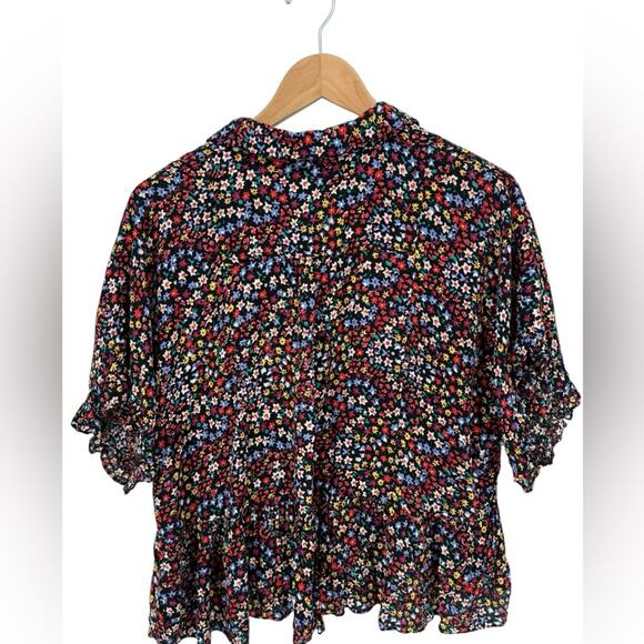 Maeve Mallory Floral Ruffle Sleeve Women's High Low Button Down Top Size Small - Picture 4 of 6